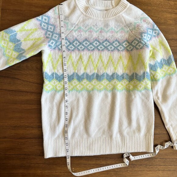 Loft Cream And Blue Crew Neck Textured Stripes Sweater - Picture 3 of 5